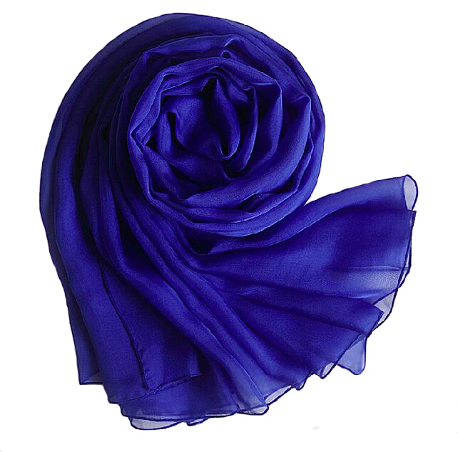 womens scarves winter 100 Silk scarf luxury brand solid blue thin