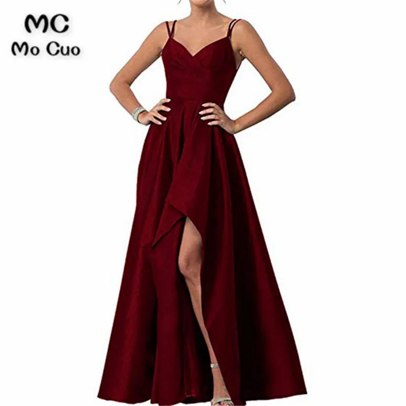 wine red Темно-синие вечерние платья Длинные с карманами халат de soiree атласные с открытой спиной v-образным вырезом ремни вечерние платья - Цвет: wine red