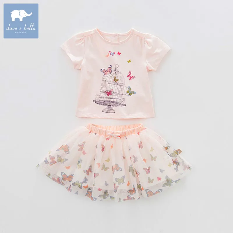 

DBA6596 dave bella summer baby girl's with skirt clothing sets children infant toddler suit kids high quality clothes
