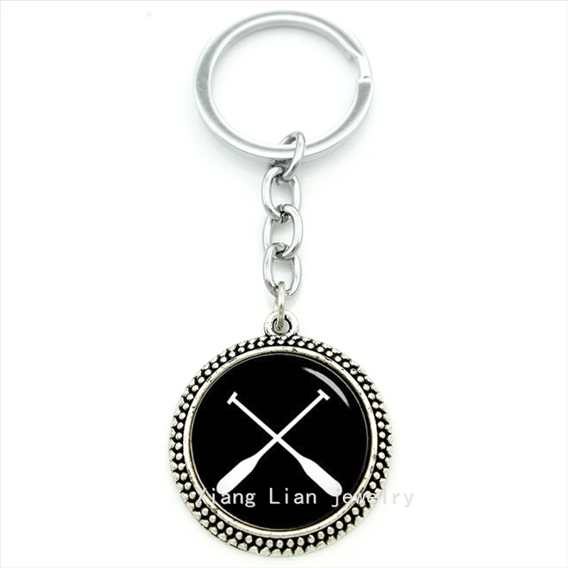 Exquisite popular sports style jewerly keychain rowing oars sport art