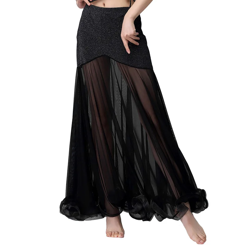 Юбка для танца живота Женская Одежда для танцев спандекс прозрачная пряжа макси длинные юбки большой маятник полный круг костюм черный красный