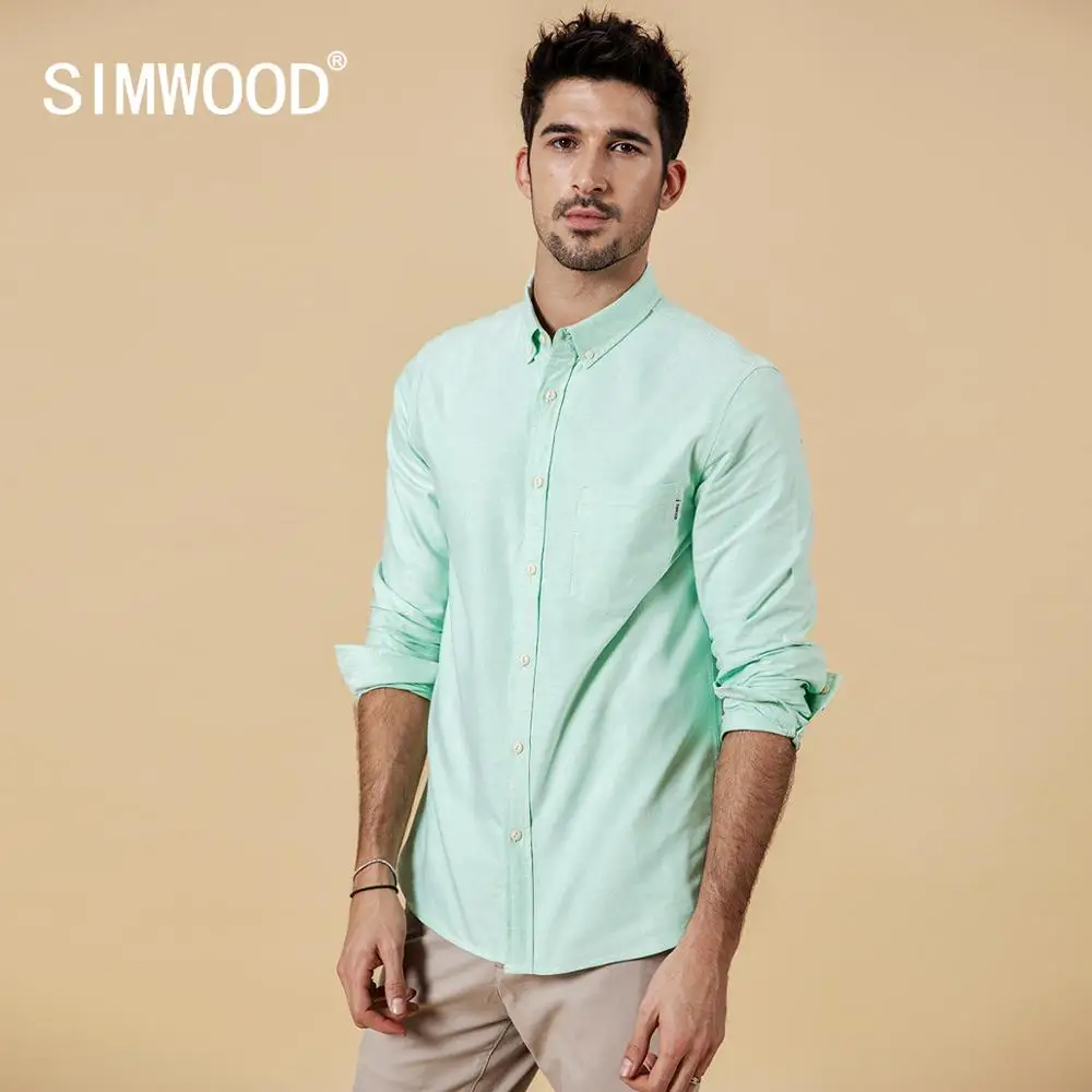 SIMWOOD العلامة التجارية الرجال قمصان جديد 2019 الأزياء طويلة الأكمام 100% النقي بلوزة قطن سليم صالح زائد حجم نحى قميص أكسفورد 180569