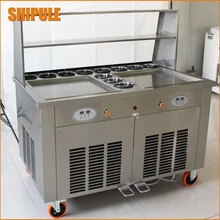 Double Pans Fried Ice Cream Machine 2 Square Pans Ice Cream Roll Making Machine with Salad Fruit Workbench 11pcs Tanks Cooling