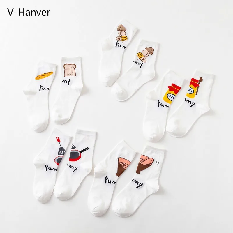 

V-Hanver New Women's Socks Japanese Cotton Colorful Cartoon Cute Funny Happy Kawaii Pan Bread Socks For Girl Christmas Gift