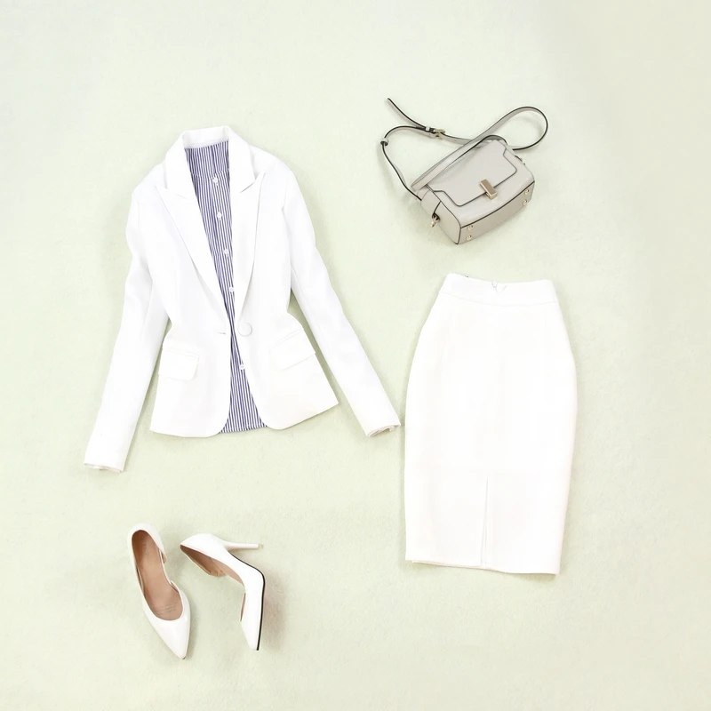 Комплект для женщин; сезон весна-лето; Новинка; модный костюм на одной пуговице; короткая белая куртка; юбка с разрезом