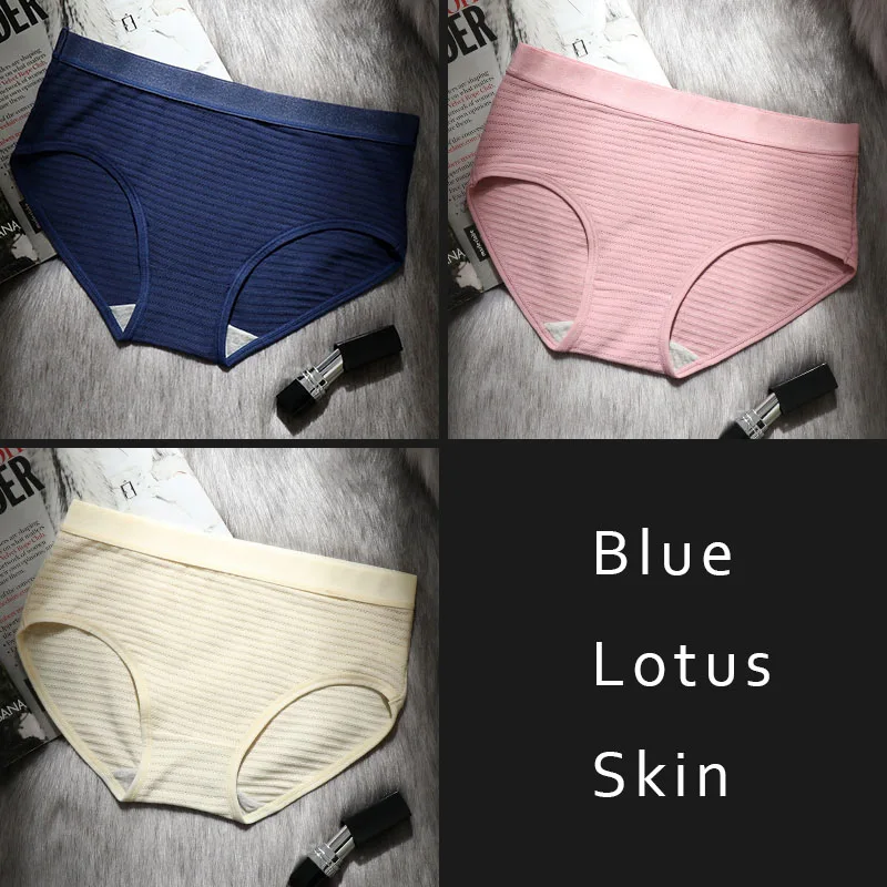 Сексуальные хлопковые трусы с низкой посадкой, прозрачные трусики с талией, удобные дышащие трусы большого размера, 3 шт./лот, DULASI - Цвет: Blue Lotus Skin