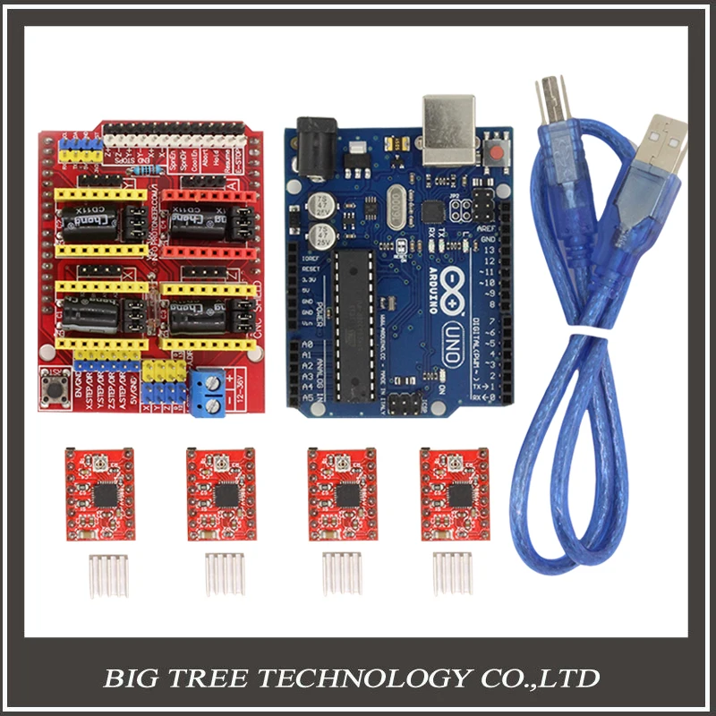 

BIQU CNC Shield Expansion Board V3.0 +UNO R3 Board  for Arduino+ Stepper Motor Driver A4988 With Heatsink Kits for Arduino