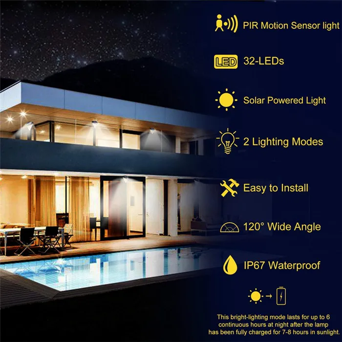 Solar Light PIR Motion Sensor Solar Lamp 6