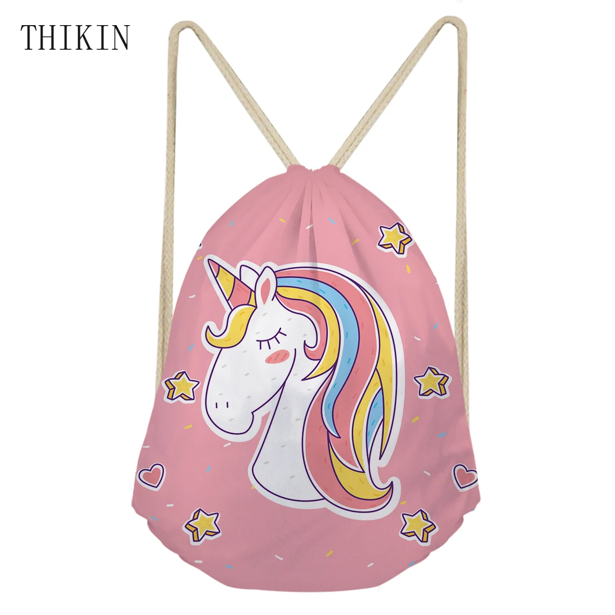 

THIKIN Pink Swimming Bag with Cute Rainbow Pattern Customized School Backpacks Outdoor Waterproof Dry Bag Polyester Mochila