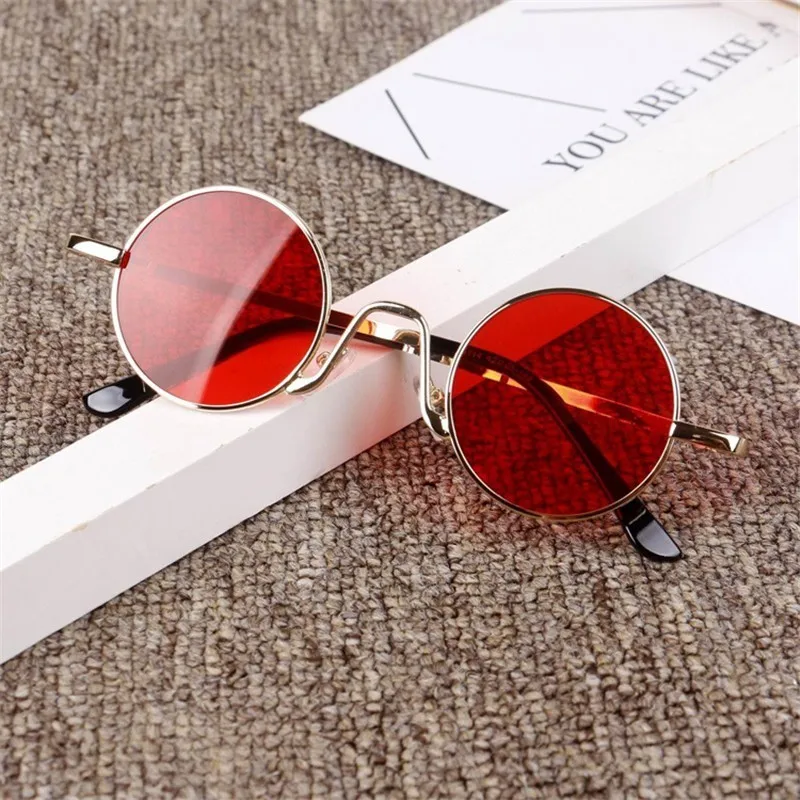 Круглые Модные Цветные солнцезащитные очки, милые детские ретро очки с оправой, детские солнцезащитные очки для мальчиков и девочек, Брендовые очки UV400 - Цвет линз: Красный