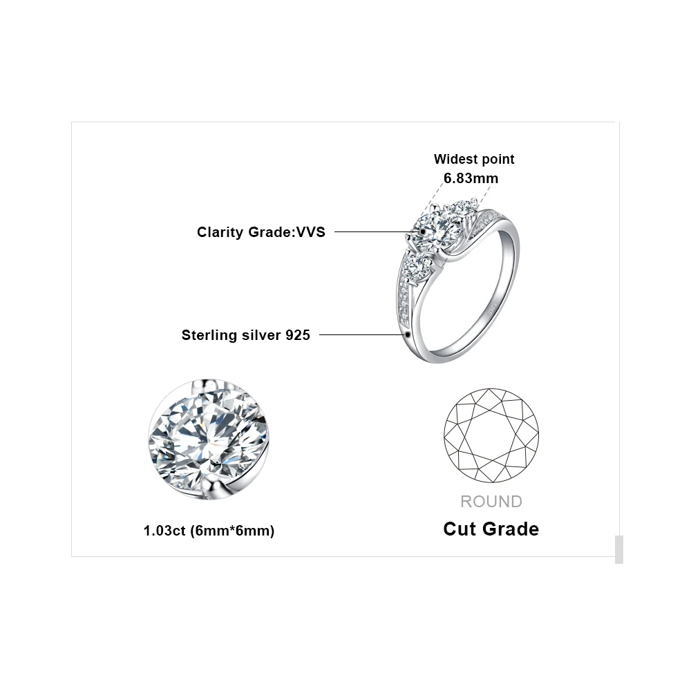 JewelryPalace Classic 1.5ct 3 Stones Cubic Zirconia Engagement Promise Ring 925 Sterling Silver Jewelry For Women Wedding Gift