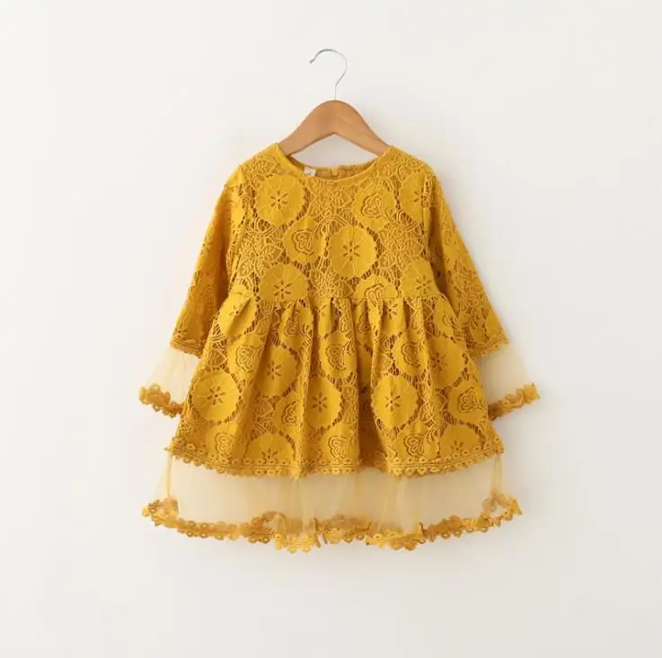 yellow Кружевное платье для девочек; сезон весна-лето; шифоновая одежда; коллекция года; красивое платье принцессы; дизайнерские вечерние платья; одежда для детей 3 лет - Цвет: yellow