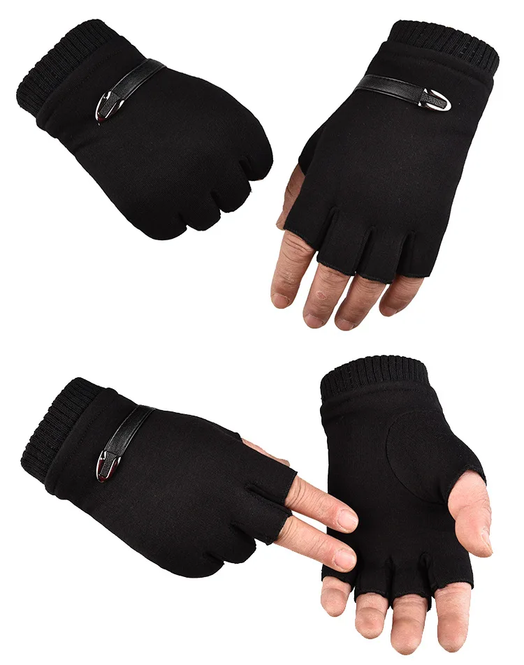 Новинка, черные перчатки, перчатки без пальцев, guantes sin dedos, мужские перчатки без пальцев, guantes de cuero hombre, мужские зимние перчатки
