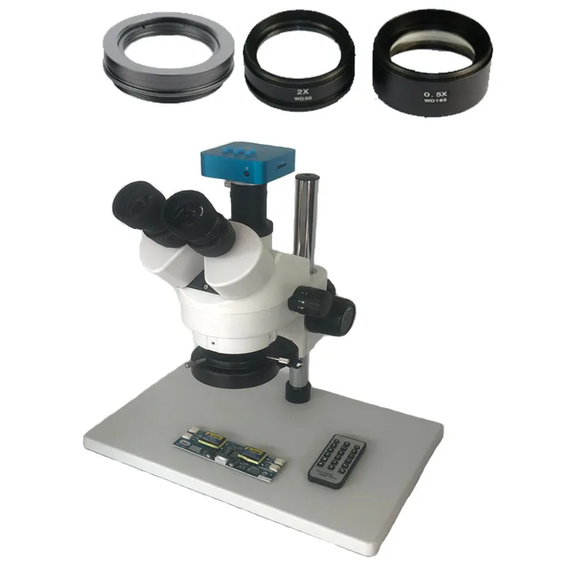 3.5X-90X промышленные Тринокулярный стереомикроскоп + 20MP HDMI microscopio камера + 144 светодиодные фонари + 0.5X 2.0X Вспомогательный объектив