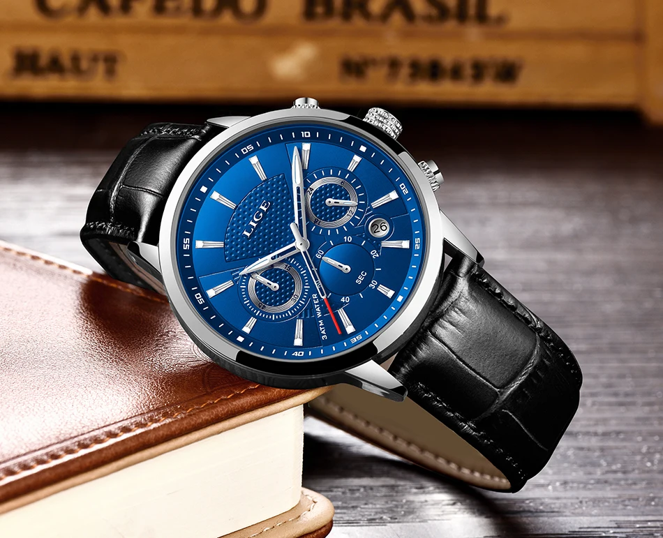 LIGE Top Brand Luxury Fashion New Leather Strap Quartz Men Watches Casual Date Business Male Wristwatches Homme Montre Clock+Box