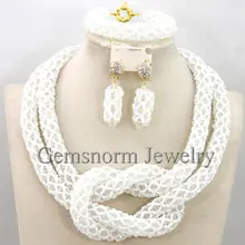 Великолепный Белый Кристалл Свадебный Африканский бисер женский ювелирный набор индийская бижутерия ручной работы комплект украшений невесты WB145