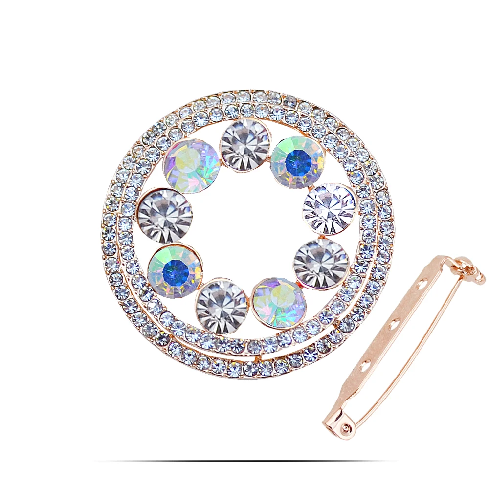 B276 Crystal Round Brooches For Women Gold And Silver Color Jewelry