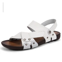 Привлекательные Летние босоножки Для мужчин корова кожаные сандалии Корейская версия Шлёпанцы для женщин Повседневное пляжные сандалии Сланцы Мужская обувь sandalias 2166
