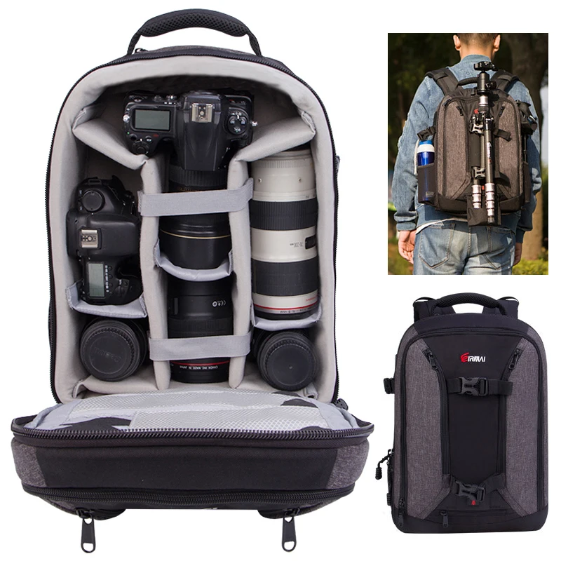 

Professional Camera Case Thicked Partition DSLR VCR Video Waterproof Shoulders Bag fit 14inch Laptop Tripod Digital Backpack