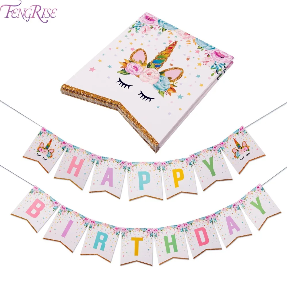 FENGRISE Блестящий единорог с днем рождения баннер &quotI Am One&quot Baby Shower Детские сувениры
