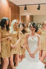 Gold Sequined Short Bridesmaid Dresses 2016 Knee Length Cheap Bridesmaid Dress Prom Gown Wedding Party Dress New arrival C52