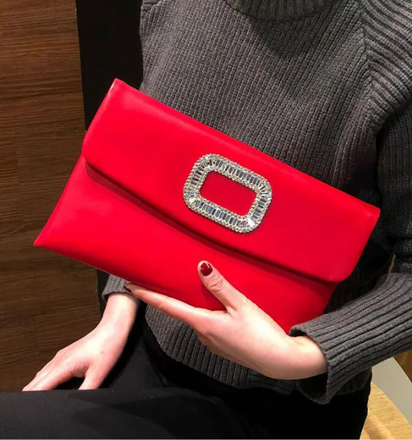 Clutch 2018 leather clutch bag female wedding envelope bag fashion red