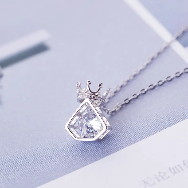 crown zircon necklace 100% 925 Sterling silver nacklace Jewellery Clavicle chain pendant charms