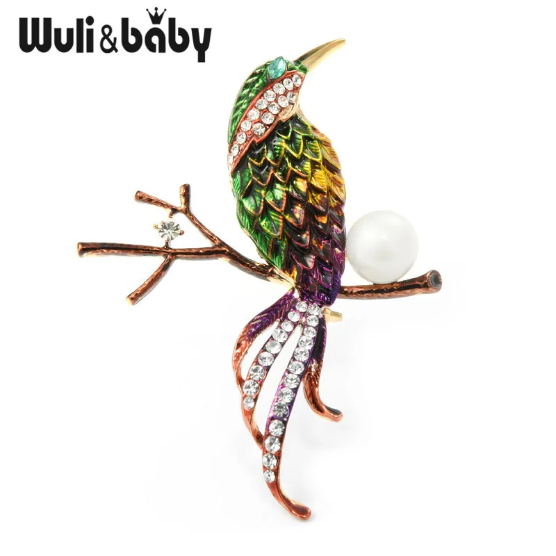 Wuli& baby новые зеленые Броши с птицами для женщин и мужчин металлическая эмалированная брошь с животным булавки подарки