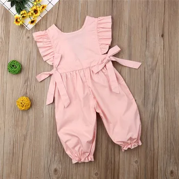 

Newborn Kids Baby Girls free shipping clothes Ruffle backless bow cotton Romper round neck sleeveless lovely Overalls one pieces