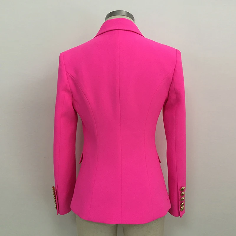 High Quality 2019 Slim Women's Blazer Jacket Coat Lion Buttons Double Breasted Phosphor Office Ladies Blazers Outerwear Female