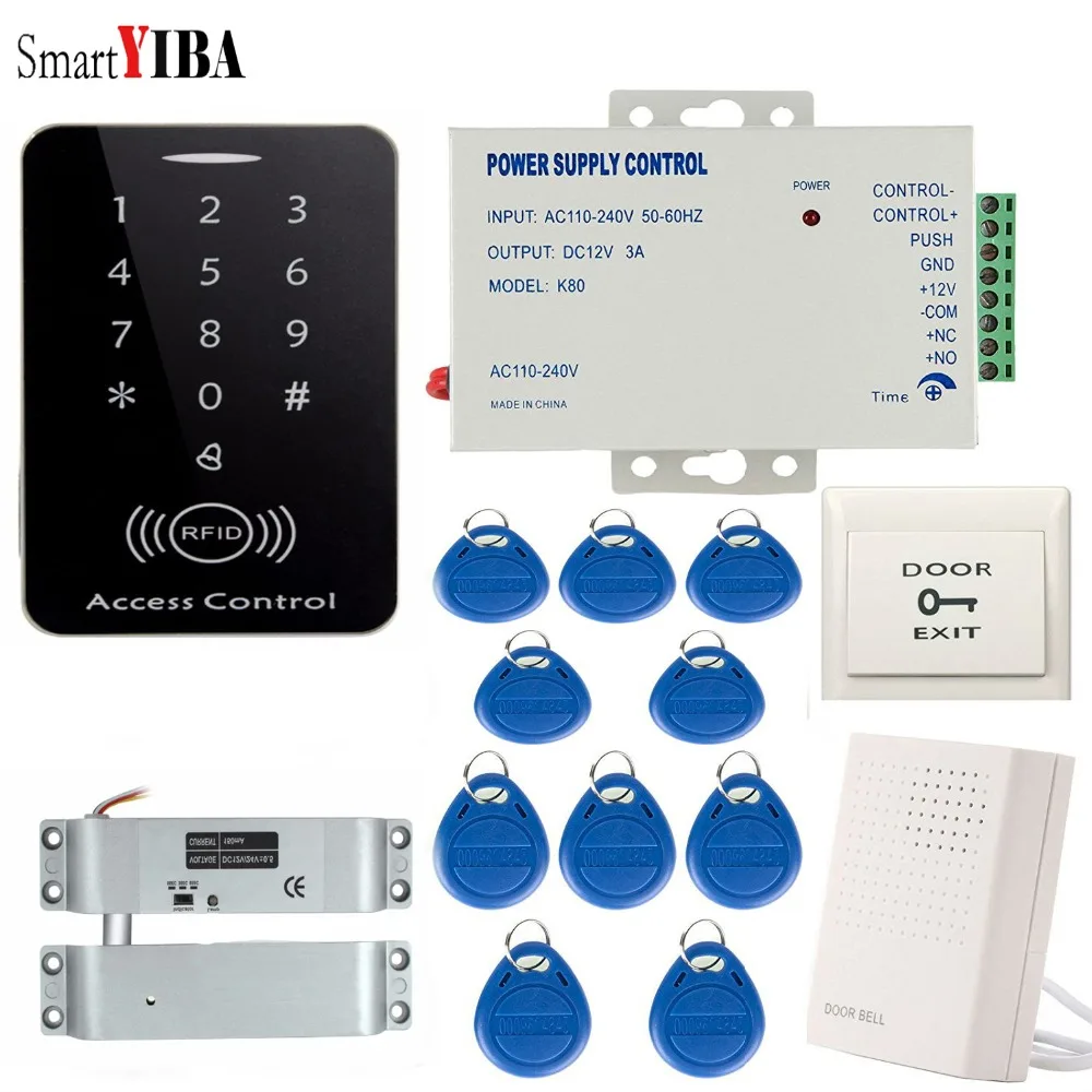 

SmartYIBA RFID Door Access Control System Kit with Electric Magnetic Lock Power Supply Proximity Door Entry keypad 10 Key Fobs