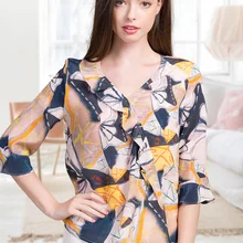 Новая шелковая футболка из тяжелого шелка, Женская свободная футболка с короткими рукавами с листьями лотоса, шелковая печать