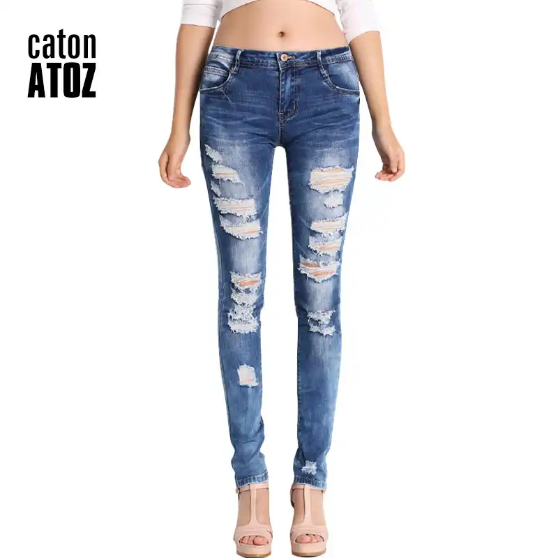 ladies stretch ripped jeans