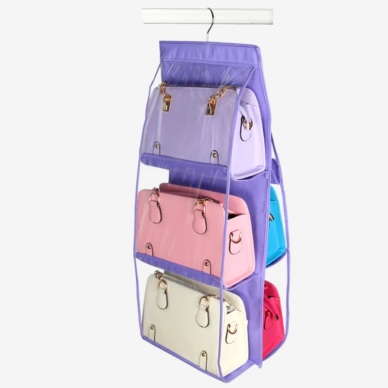 6 карманная Складная подвесная сумка органайзер для хранения висячая сумка для хранения обуви для закрывания домашних принадлежностей органайзер для шкафа - Цвет: Purple