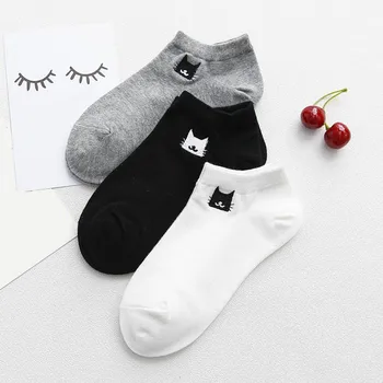 

hot sale Women Cotton Socks Creative Funny Sock Embroidery Cat Short Ankle Socks Breathable