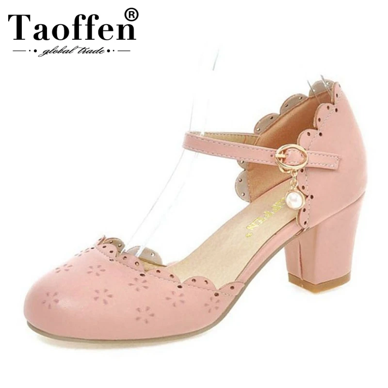 melhor Tamanho 32 43 TAOFFEN Concisas Sandálias Das Mulheres Do Partido sapatos de Salto Alto Sapatos de Fivela de Mulheres Beading Flores Diariamente Sandalias Calçados Das Senhoras