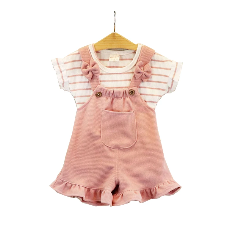 

Girls Clothes Set 2019 Summer Style Kids Short Sleeve Children O-neck Clothing Girls Shorts Suit With Belt 2Pcs Clothes