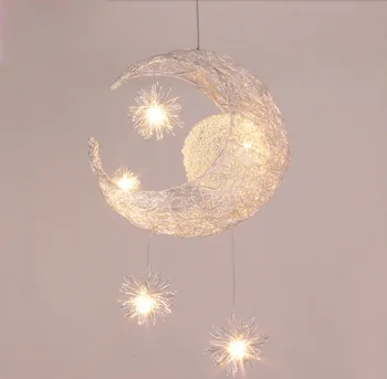 

Free Shipping 2018 New Novelty Kid Children Room Light With 5*G4 LED Modern Pendant Light Lamp for Home Moon Star Wicker Lamp