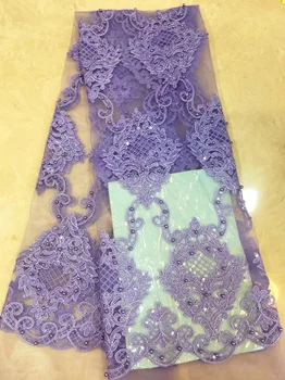 

(5yards/pc) Gorgeous embridered French net lace light purple African tulle lace with sequins and beads for party dress FLZ025