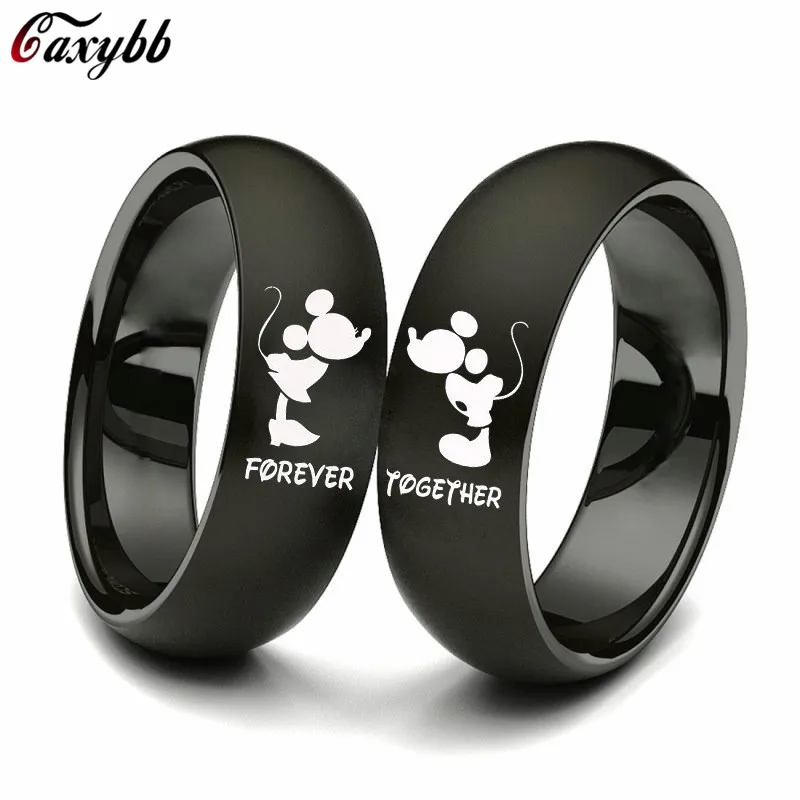 Bague de Couple en acier inoxydable pour hommes et femmes, bague de couleur noire, bijou de mariage pour toujours