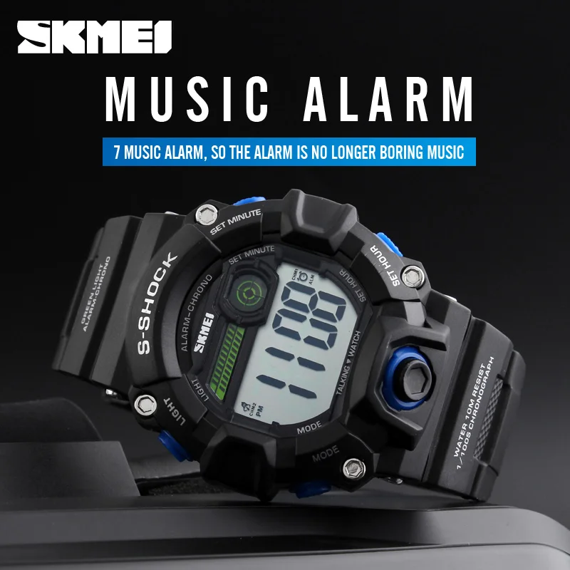 SKMEI мужские спортивные часы разговор, музыка Будильник светодиодный цифровой S Shock часы мужские военные противоударные водонепроницаемые часы 1162 zk30