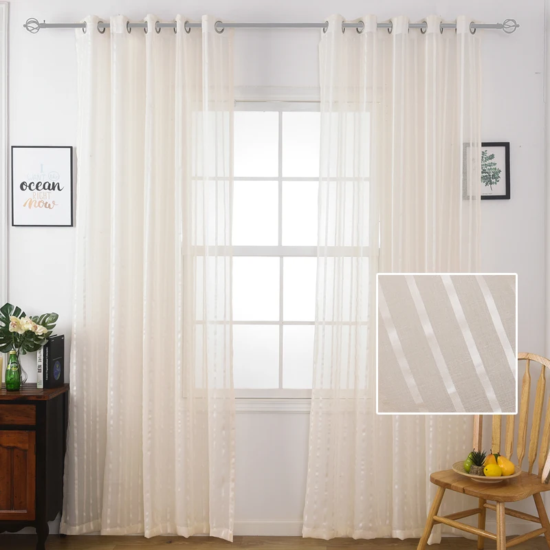 ICECUR Brown/White/Cream All-match Stripe Sheer Modern Curtains For Living Room Tulle Curtain for Bedroom Kitchen Window Voile