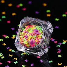 0,7 г флуоресцентные разноцветные Блестки для ногтей Бабочка хлопья гвоздь блестки для ногтей флики для боди-арта