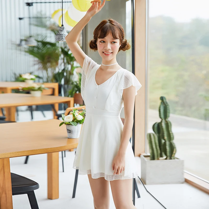 

M-XL 2019 New Arrival High Quality Sexy White Lace Skirt One piece Swimsuit Ruffle Slim fit Women bathing suits