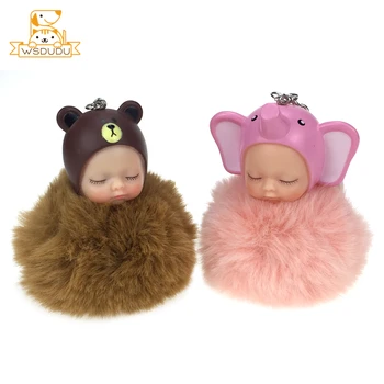 

Sleeping Baby Animal Keychains Kawaii Pompons Rabbit Bear Puppy Bunny Panda Bee Plush Stuffed Toys Pendant Soft Ball Cute Dolls