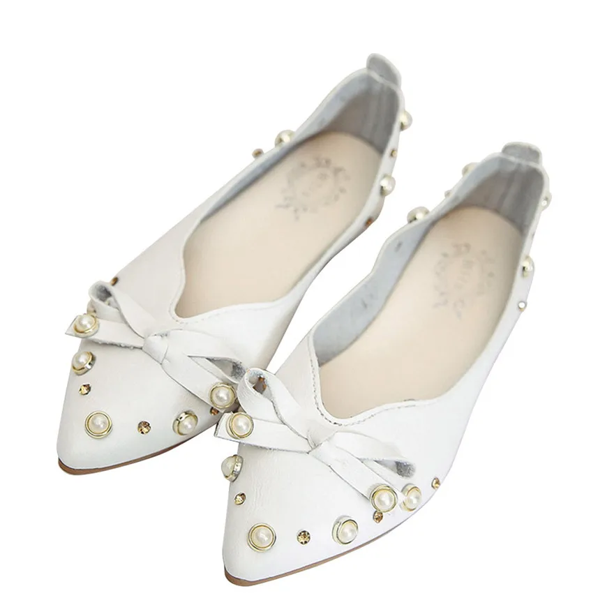 Femme Plat Arc Chaussures Printemps Bowknot Femmes Occasionnels blanc Chaussure Simples Talon Cravate on Slip Appartements Marron Étudiants wz6zqIxEd