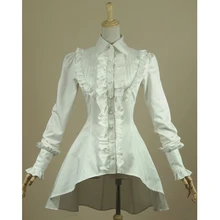 Весенняя женская белая рубашка с рюшами, винтажные викторианские рубашки, женская готическая блузка с ласточкиным хвостом, костюм Лолиты