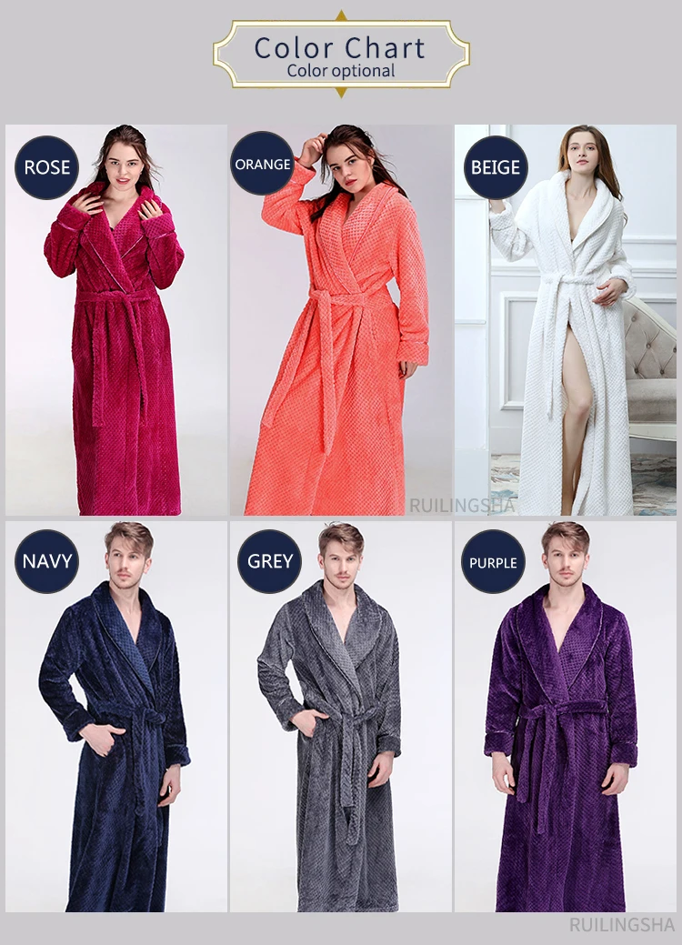 Для мужчин зимние удлиненные толстые теплые сетки фланелевый Халат Для мужчин s роскошное кимоно Банный халат Для женщин сексуальные