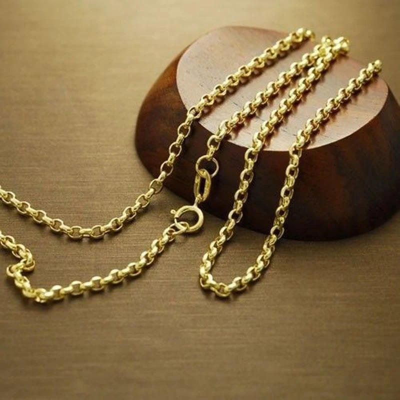 18k Solid Gold Rolo Chain Necklace Men 