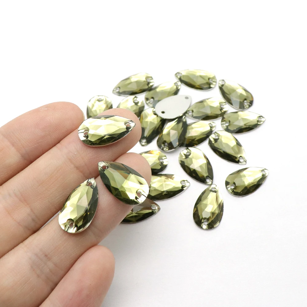 

10*18mm 40pcs Waterdrop Crystal Gray Color Silver Base acrylic Sew On Rhinestone Sew On Stones buttons for Garment Jewelry